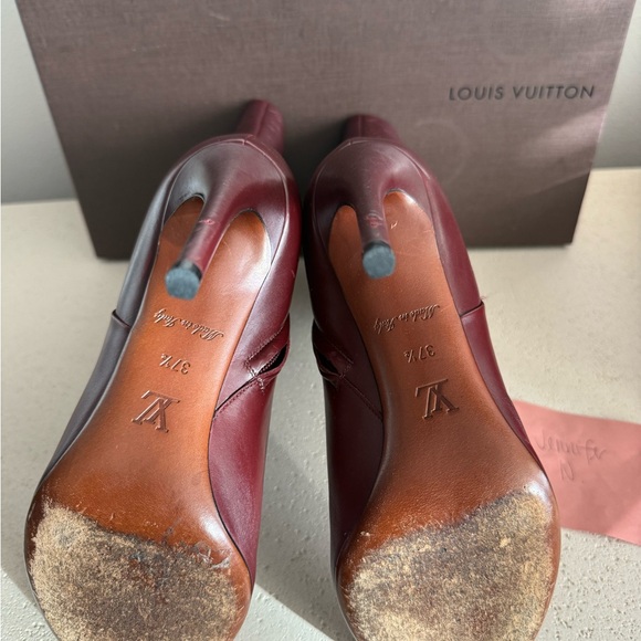 Louis Vuitton Wine Red Leather Mid-Calf Stiletto Boots - Picture 4 of 7